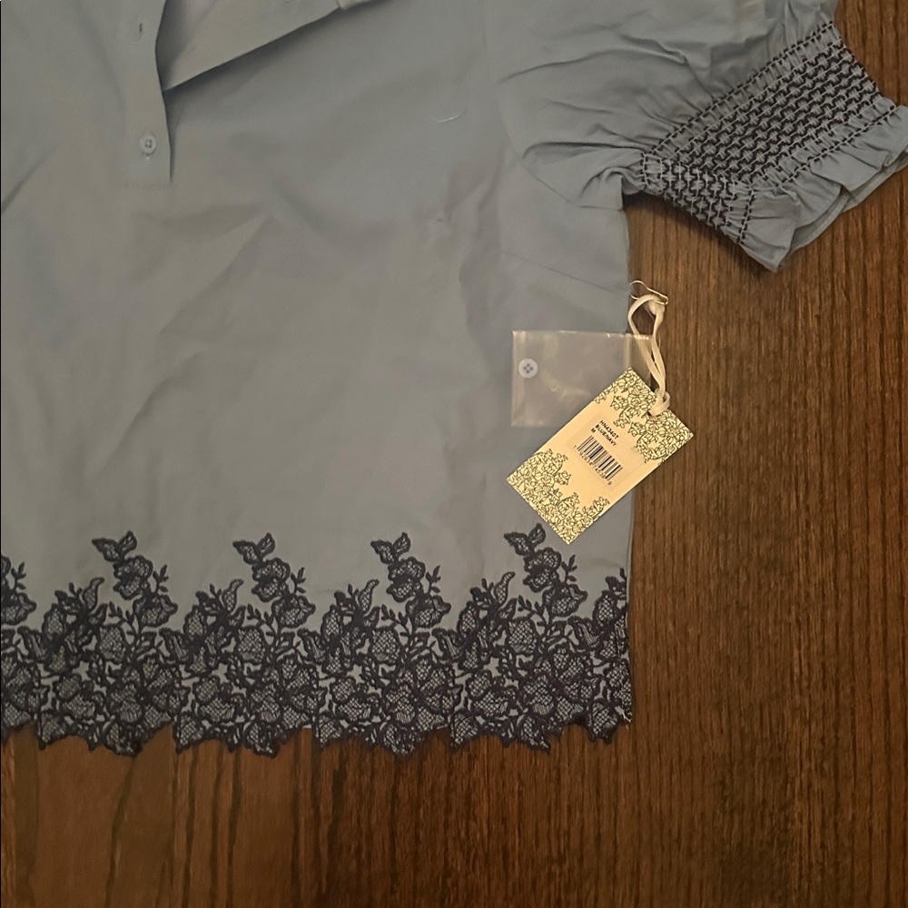 Tuckernuck HH Cornflower Blue & Navy Embroidery Eliza Blouse - Picture 3 of 3